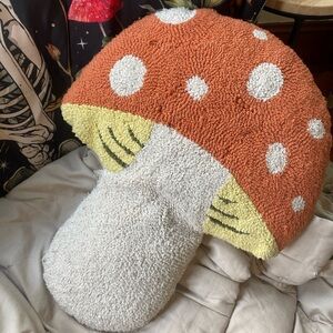 Urban Outfitters Orange and White Mushroom Pillow and tapestry small